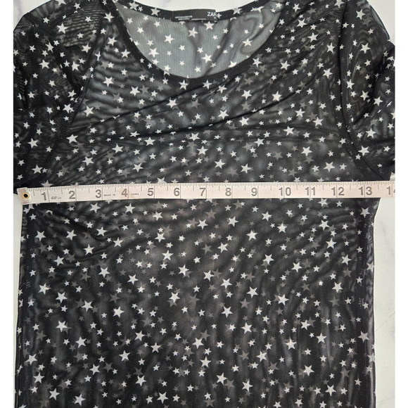 ZARA Womens Star Print Sheer Mesh Top Small Black White Long Sleeve Lightweight - Picture 6 of 8